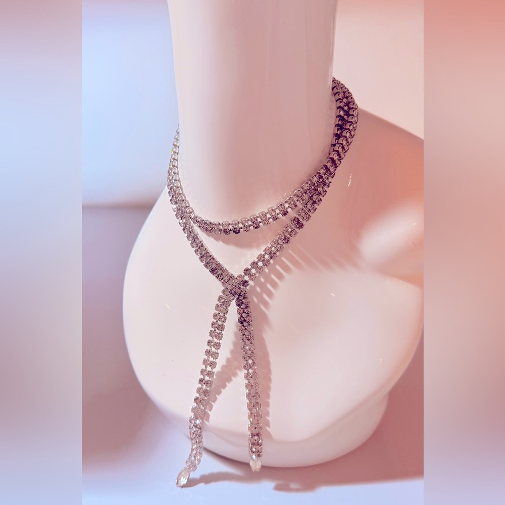Vintage Versatile Statement Rhinestone Lariat Snake Belt Necklace 1980s 36 in